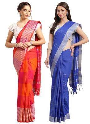 Multicolor woven blended cotton saree with blouse 1
