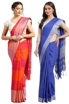 Multicolor woven blended cotton saree with blouse
