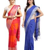 Multicolor woven blended cotton saree with blouse