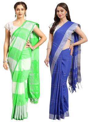Multicolor woven blended cotton saree with blouse 1
