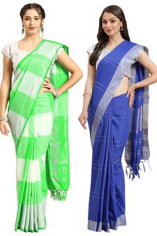 Multicolor woven blended cotton saree with blouse