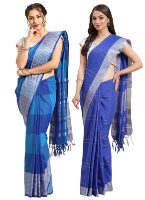 Multicolor woven blended cotton saree with blouse 1