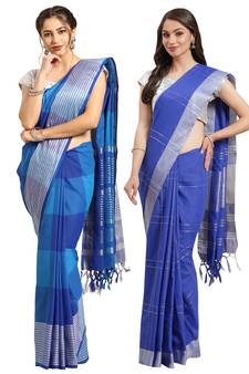 Multicolor woven blended cotton saree with blouse