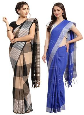 Multicolor woven blended cotton saree with blouse 1