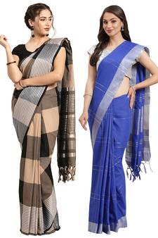 Multicolor woven blended cotton saree with blouse