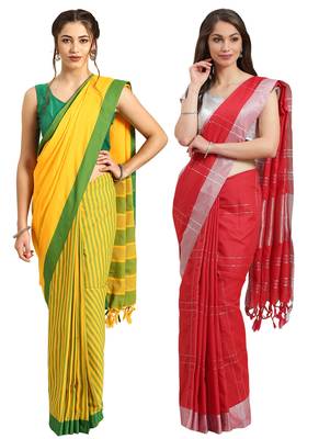 Multicolor woven blended cotton saree with blouse 1
