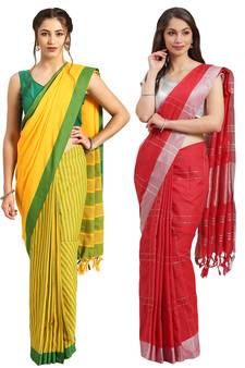 Multicolor woven blended cotton saree with blouse