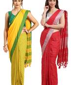 Multicolor woven blended cotton saree with blouse