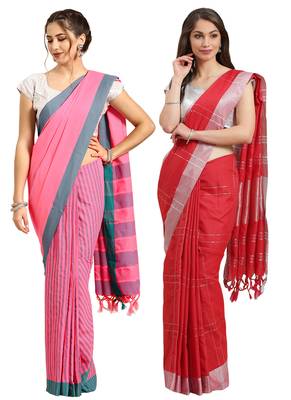 Multicolor woven blended cotton saree with blouse 1