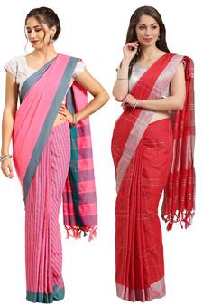 Multicolor woven blended cotton saree with blouse