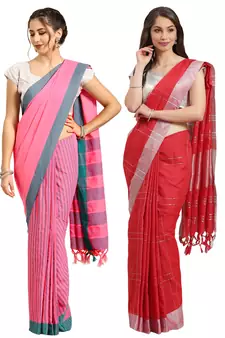 Multicolor woven blended cotton saree with blouse
