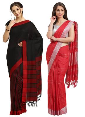 Multicolor woven blended cotton saree with blouse 1