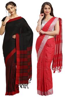 Multicolor woven blended cotton saree with blouse