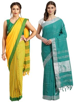 Multicolor woven blended cotton saree with blouse 1