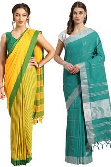 Multicolor woven blended cotton saree with blouse