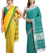 Multicolor woven blended cotton saree with blouse