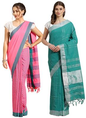 Multicolor woven blended cotton saree with blouse 1