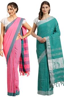 Multicolor woven blended cotton saree with blouse