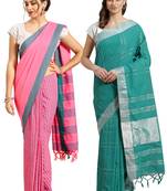Multicolor woven blended cotton saree with blouse