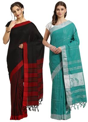 Multicolor woven blended cotton saree with blouse 1
