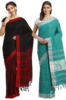 Multicolor woven blended cotton saree with blouse