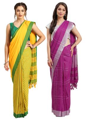 Multicolor woven blended cotton saree with blouse 1
