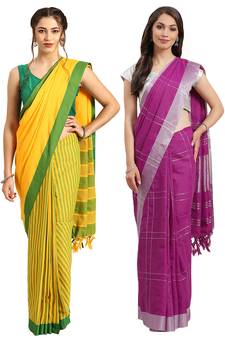 Multicolor woven blended cotton saree with blouse