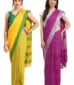 Multicolor woven blended cotton saree with blouse