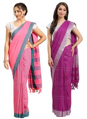 Multicolor woven blended cotton saree with blouse 1