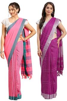 Multicolor woven blended cotton saree with blouse