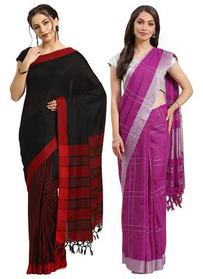 Multicolor woven blended cotton saree with blouse 1