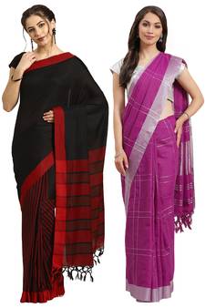 Multicolor woven blended cotton saree with blouse