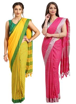 Multicolor woven blended cotton saree with blouse 1