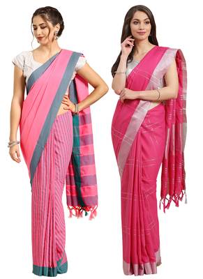 Multicolor woven blended cotton saree with blouse 1