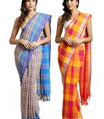 Multicolor woven blended cotton saree with blouse