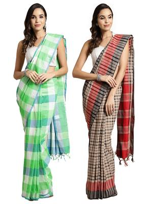 Multicolor woven blended cotton saree with blouse 1