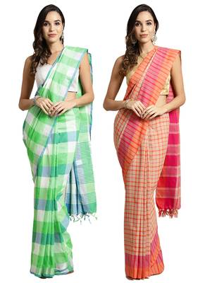 Multicolor woven blended cotton saree with blouse 1