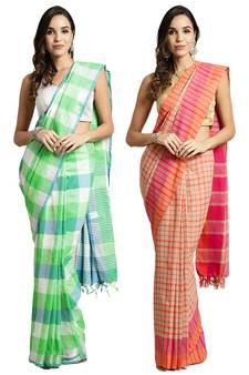 Multicolor woven blended cotton saree with blouse
