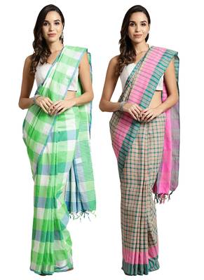 Multicolor woven blended cotton saree with blouse 1