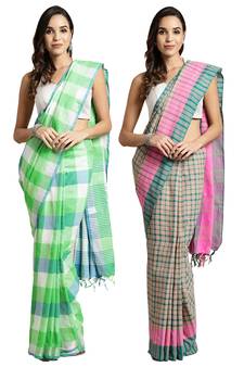 Multicolor woven blended cotton saree with blouse