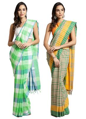 Multicolor woven blended cotton saree with blouse 1
