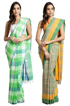 Multicolor woven blended cotton saree with blouse