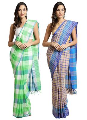 Multicolor woven blended cotton saree with blouse 1