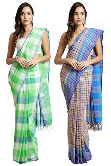 Multicolor woven blended cotton saree with blouse