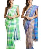 Multicolor woven blended cotton saree with blouse