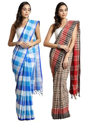 Multicolor woven blended cotton saree with blouse 1