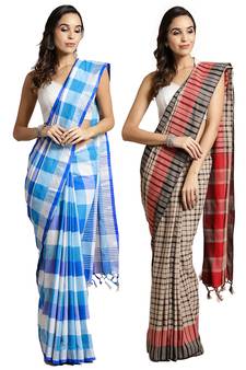 Multicolor woven blended cotton saree with blouse