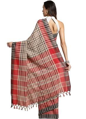 Multicolor woven blended cotton saree with blouse 3