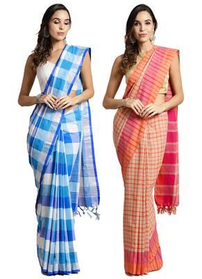 Multicolor woven blended cotton saree with blouse 1