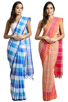 Multicolor woven blended cotton saree with blouse